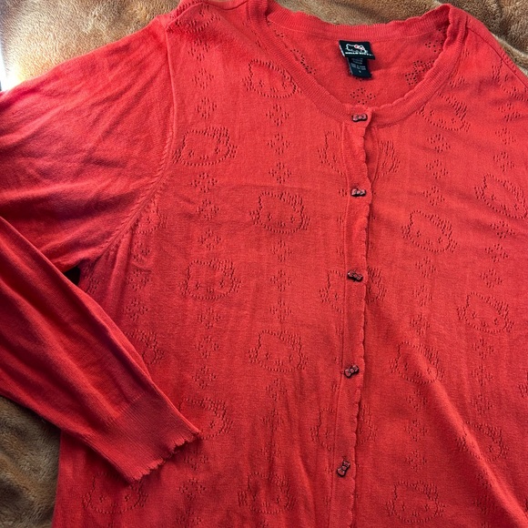 Hello Kitty Sanrio Knit Cardigan Red Button Front Sweater - Picture 6 of 6